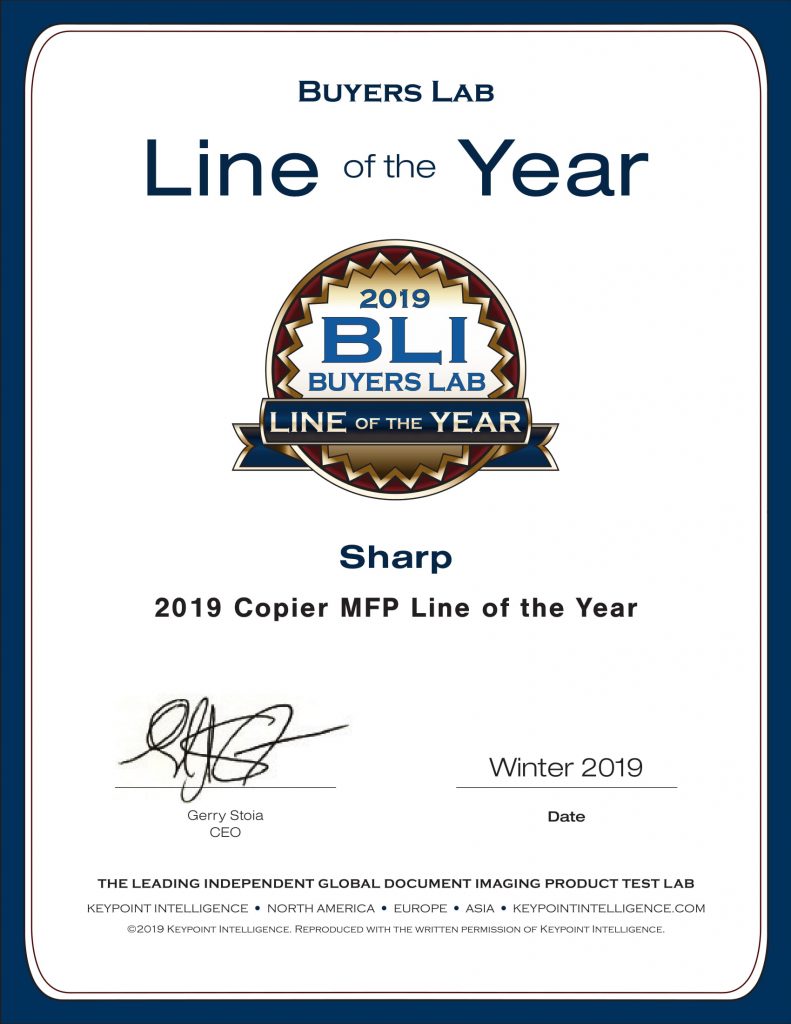 Sharp Named BLI 2019 Copier MFP Line of the Year | A1 Image - Sharp ...